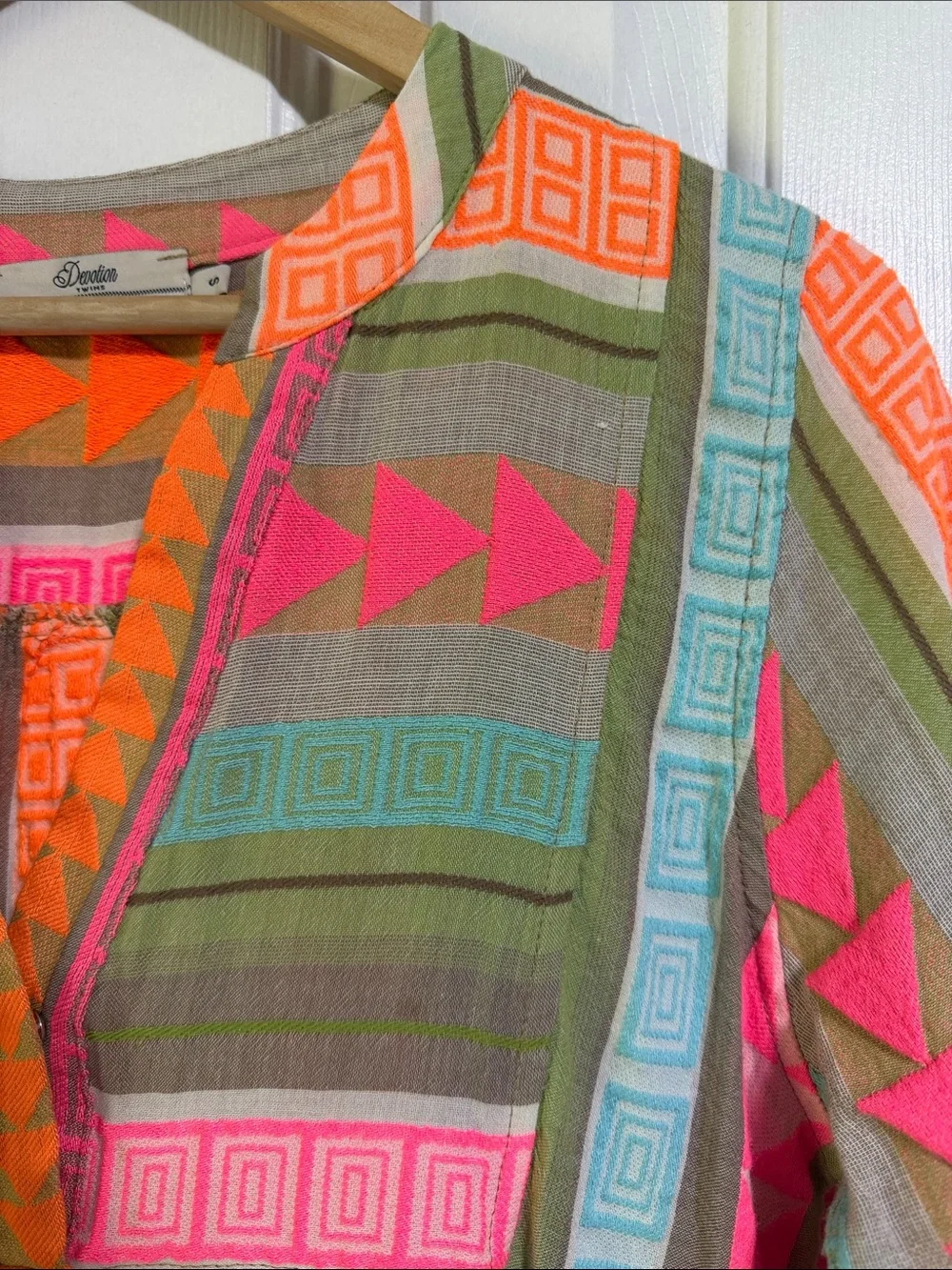 Devotion Twins ELLA SHORT MULTI PINK ORANGE boho flare tunic dress small - Picture 9 of 9